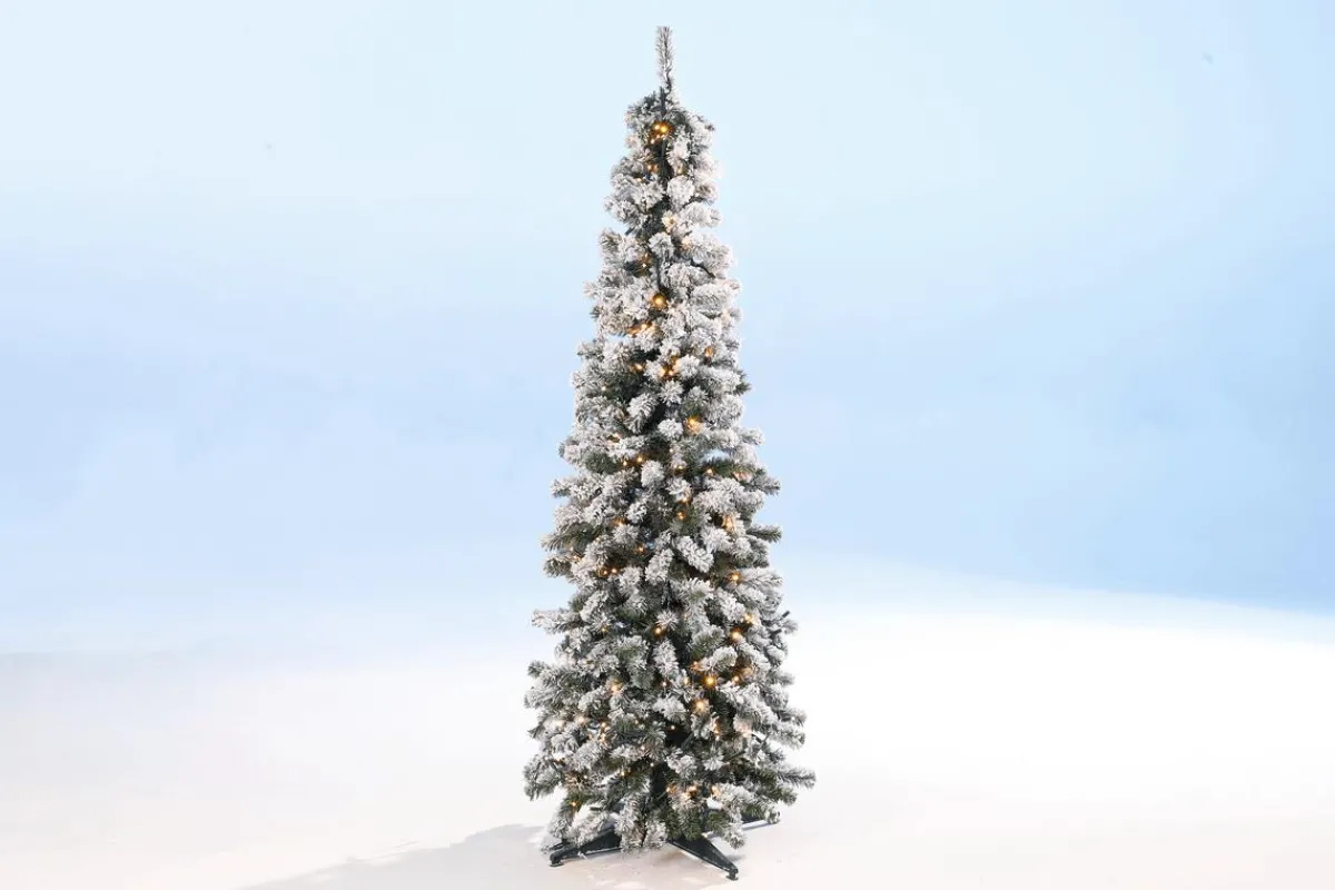 Luces De Navidad|Árboles De Navidad Artificiales>DecoWoerner Abeto Artificial, Estrecho, Cubierto De Nieve Con LED 210 Cm blanco