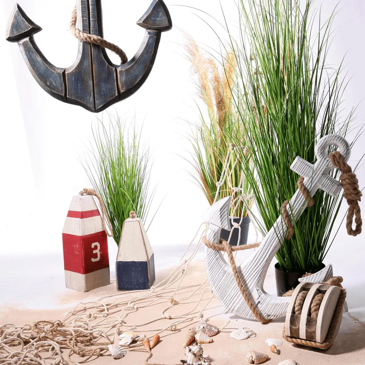 Decoración Natural|Decoración De Verano>DecoWoerner Ancla Marítima Decorativa , Longitud 60 Cm azul