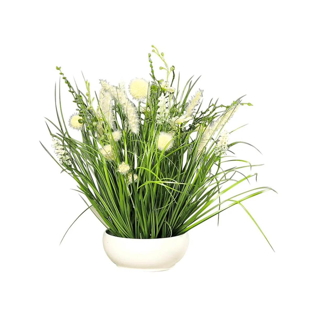 Decoración De Primavera|Hierba Decorativa>DecoWoerner Arreglo De Flores Artificiales De Pradera En Cuenco 40 Cm blanco
