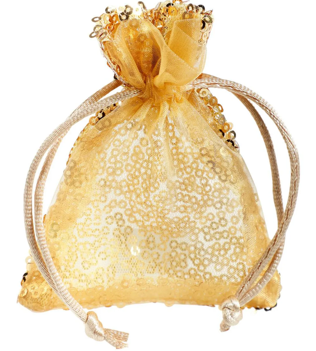 Bolsitas Con Cordón>DecoWoerner Bolsitas De Organza Lentejuelas 10 Cm, 10 Piezas, oro