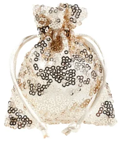 Bolsitas Con Cordón>DecoWoerner Bolsitas De Organza Lentejuelas 10 Cm, 10 Piezas, Champán blanco