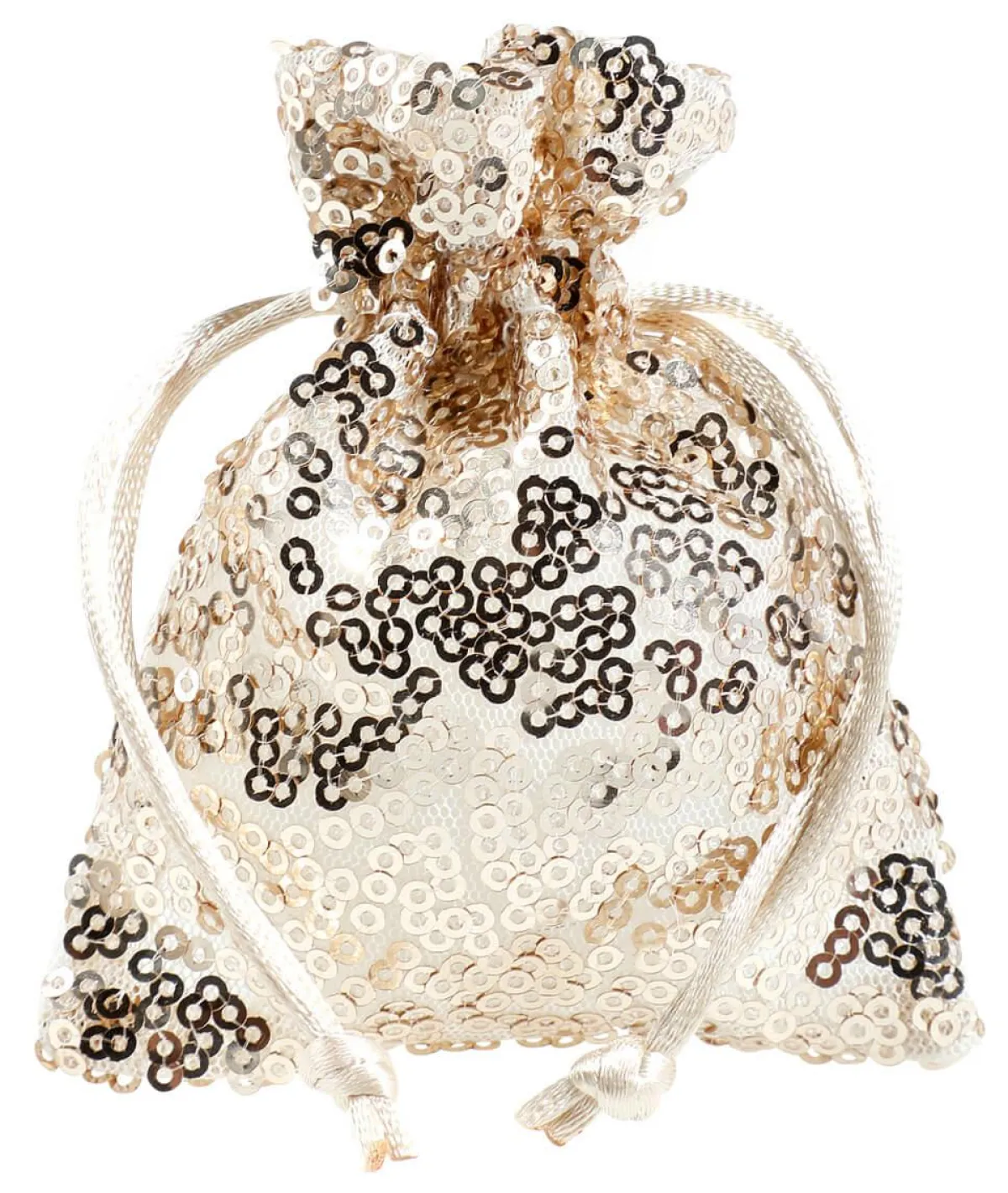 Bolsitas Con Cordón>DecoWoerner Bolsitas De Organza Lentejuelas 10 Cm, 10 Piezas, Champán blanco