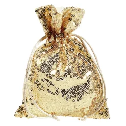 Bolsitas Con Cordón>DecoWoerner Bolsitas De Organza Lentejuelas 18 Cm, 10 Piezas, oro
