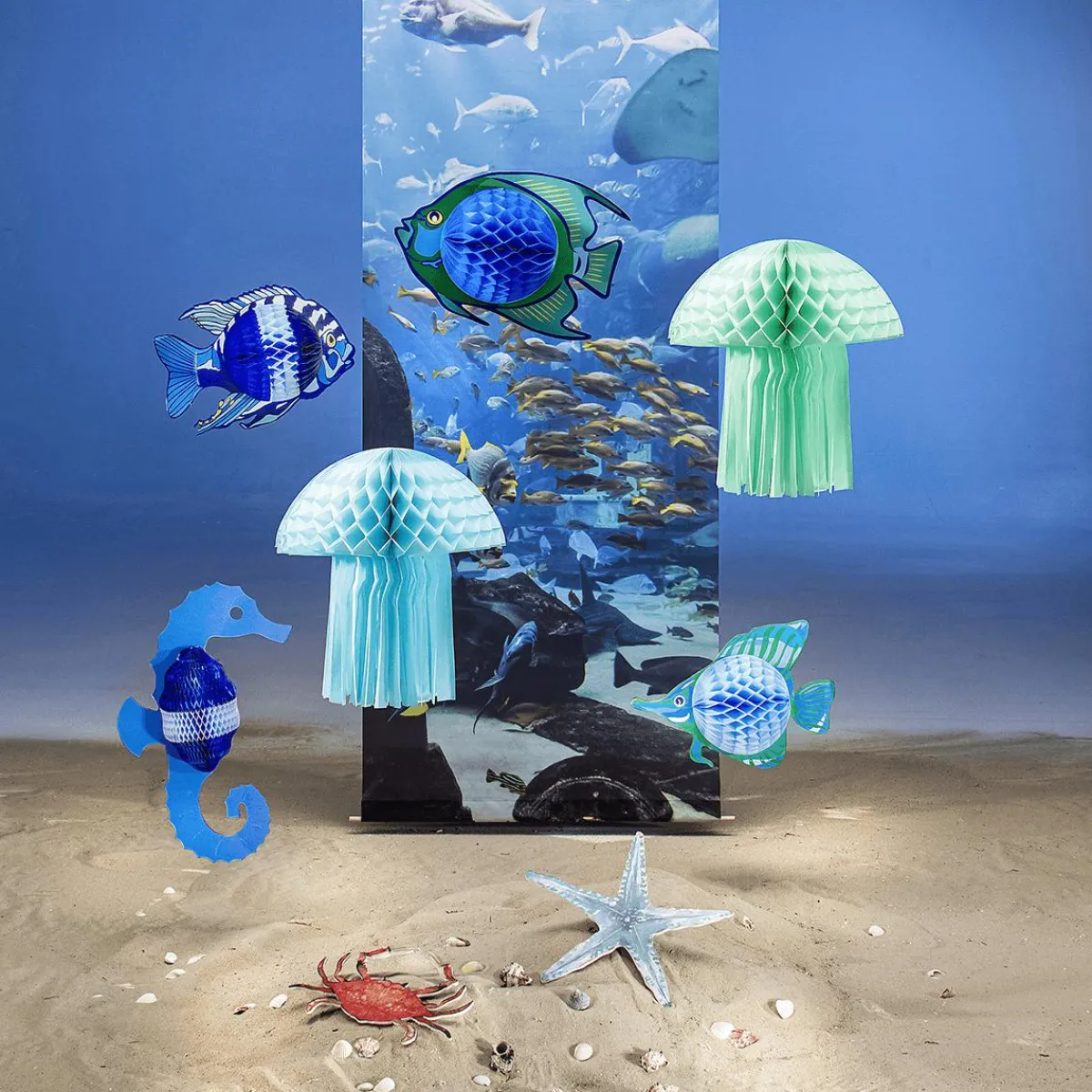 Decoración De Verano>DecoWoerner Caballito De Mar De Papel De Nido De Abeja Ignífugo Y Cartón 54 Cm azul