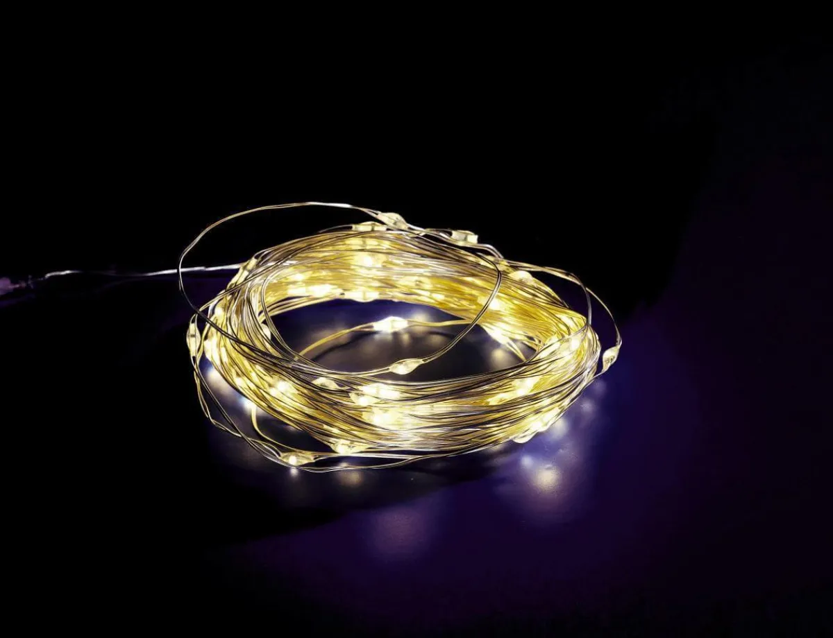 Luces De Navidad>DecoWoerner Cadena De Luces LED Con Alambre Con Baterías Para Exteriores, 100 LED, 10 M plata