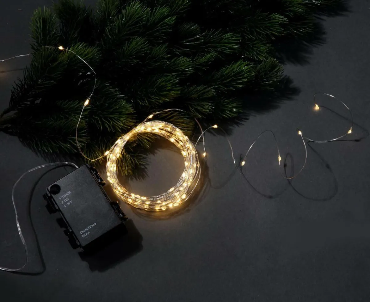 Luces De Navidad>DecoWoerner Cadena De Luces LED Con Alambre Con Baterías Para Exteriores, 100 LED, 10 M plata