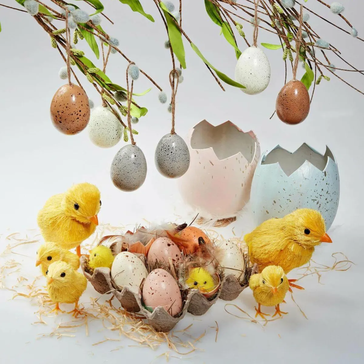 Decoración De Pascua>DecoWoerner Caja De Huevos Y Pollitos marrón
