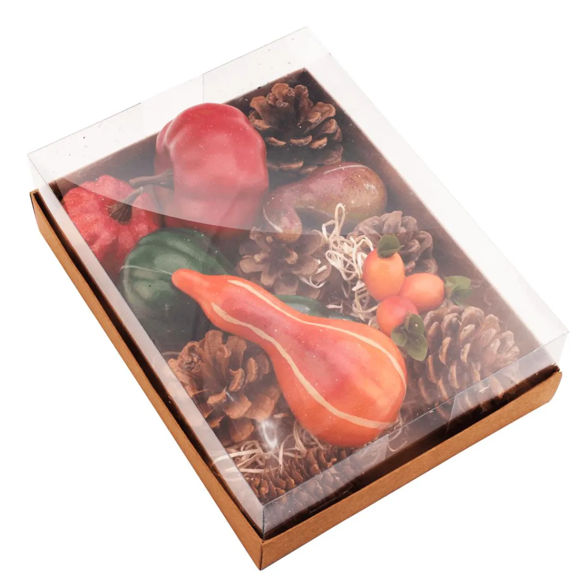 Decoración Dispersa|Decoración De Otoño>DecoWoerner Caja Decorativa De Calabazas Con Piñas 20 X 15 X 6 Cm multicolor