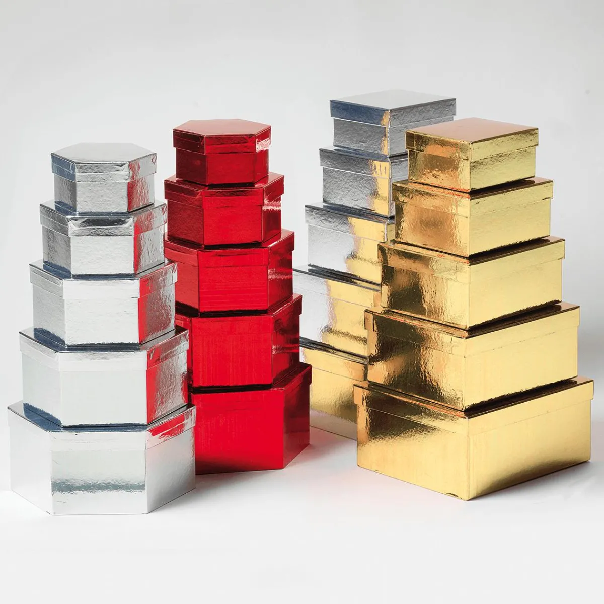 Cajas De Regalo>DecoWoerner Cajas De Cartón De Regalo Metálicas, , 5 Piezas plata