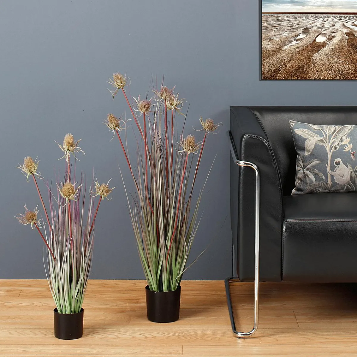 Hierba Decorativa>DecoWoerner Cardo Césped Artificial En Maceta Negra 69 Cm verde