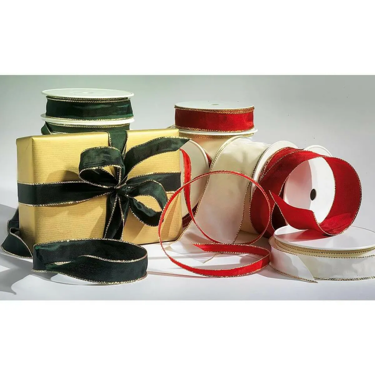 Cintas De Regalo>DecoWoerner Cinta De Tela Con Borde De Alambre, Crema blanco
