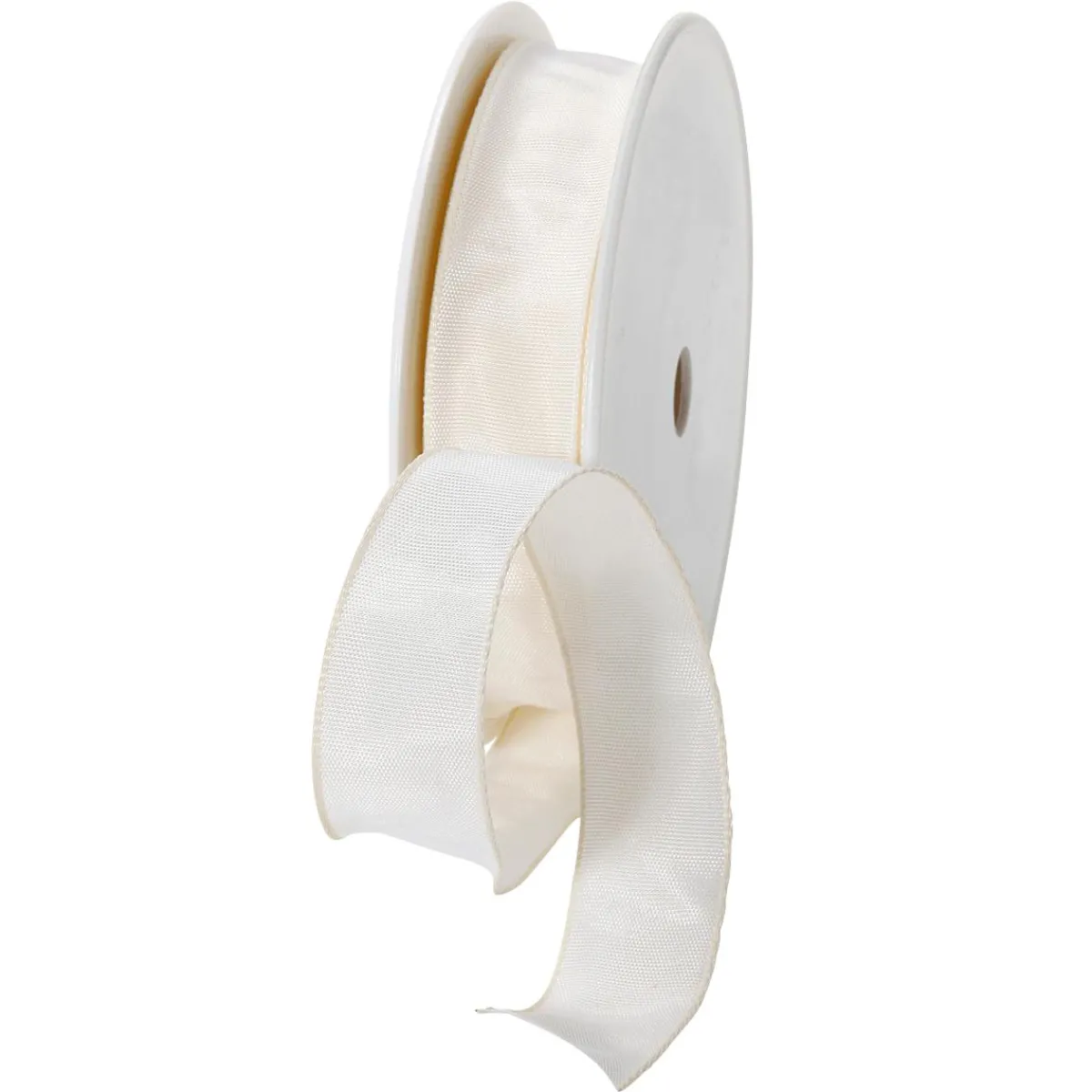 Cintas De Regalo>DecoWoerner Cinta De Tela Con Bordes De Alambre, Color Crema, Anchura 25 Mm blanco