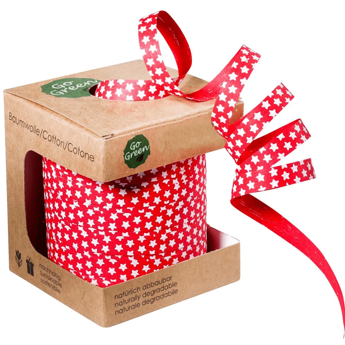 Cintas De Regalo|Go Green - Envoltorio Para Regalo Ecológico>DecoWoerner Cinta Ecológica De Rayas Con Estampado De Estrellas 10 Mm 100 M rojo