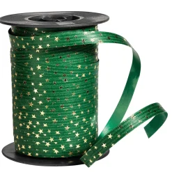 Cintas De Regalo>DecoWoerner Cinta Rizada De Poliéster "Estrellas", 10 Mm, 100 M, Abeto verde