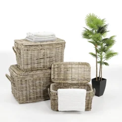Expositores Para Tiendas|Decoración Natural>DecoWoerner Cofre De Ratán 3 Piezas. marrón