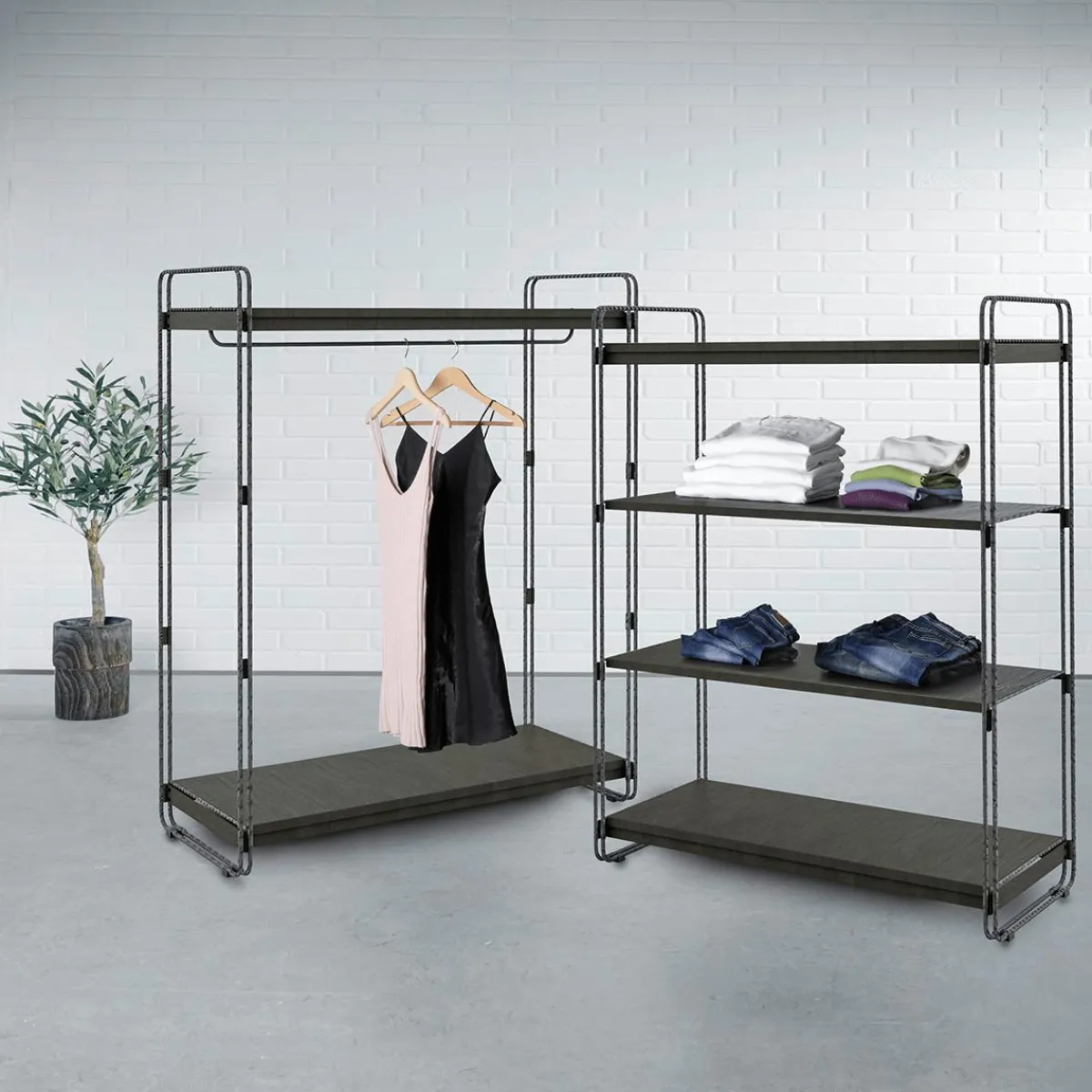 Percheros>DecoWoerner Compartimento Central LOFT, Con Barra De Colgar, 124 X 153 Cm negro
