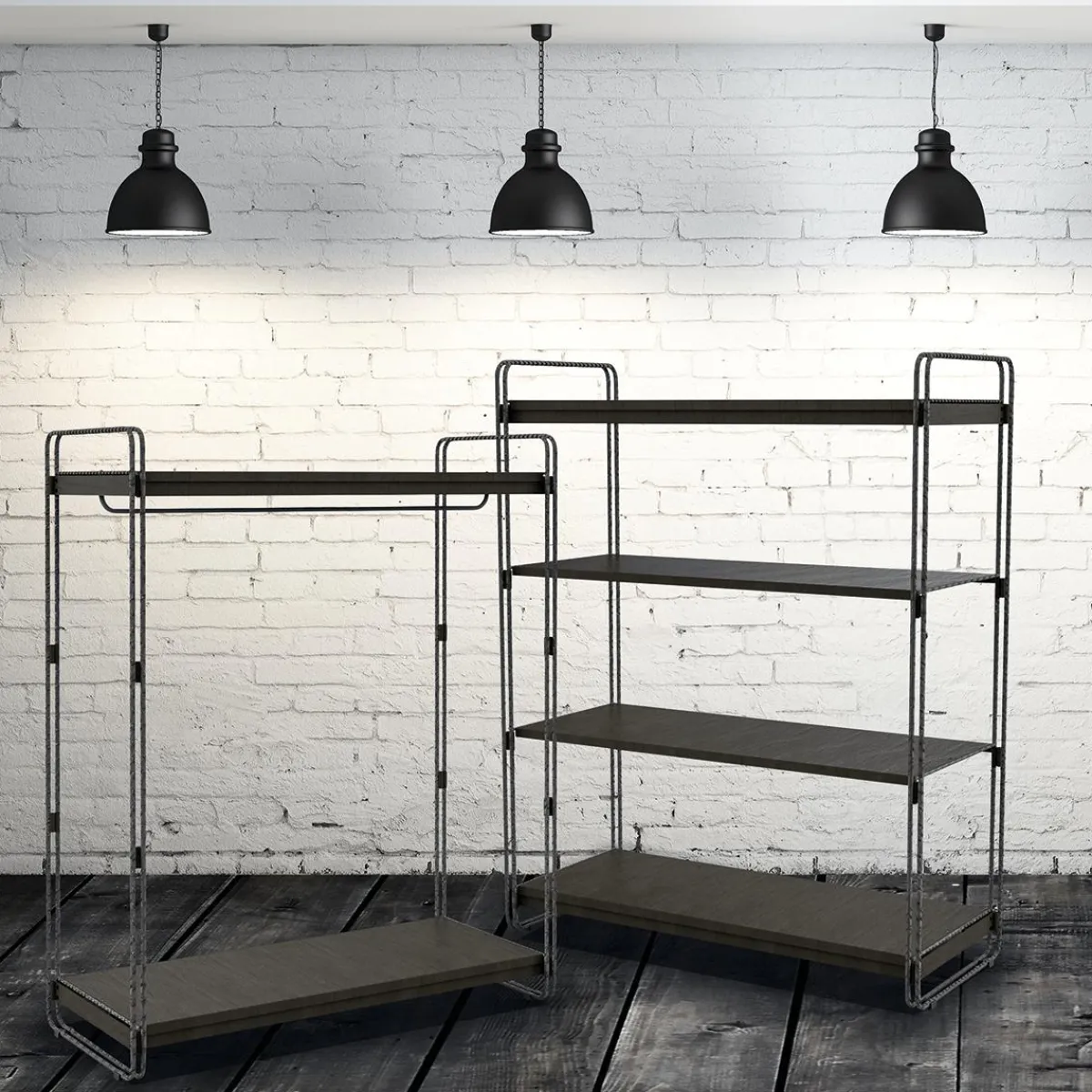 Percheros>DecoWoerner Compartimento Central LOFT, Con Barra De Colgar, 124 X 153 Cm negro