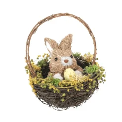 Decoración De Pascua>DecoWoerner Conejo De Pascua De Sisal En Cesta Con Huevo De Pascua 15 Cm marrón