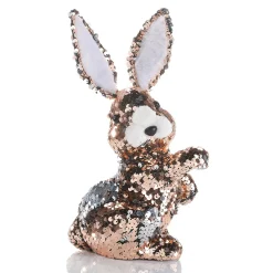 Decoración De Animales|Decoración De Pascua>DecoWoerner Conejo De Pascua Decorativo Con Lentejuelas Reversibles Cobre Y , 21 Cm plata