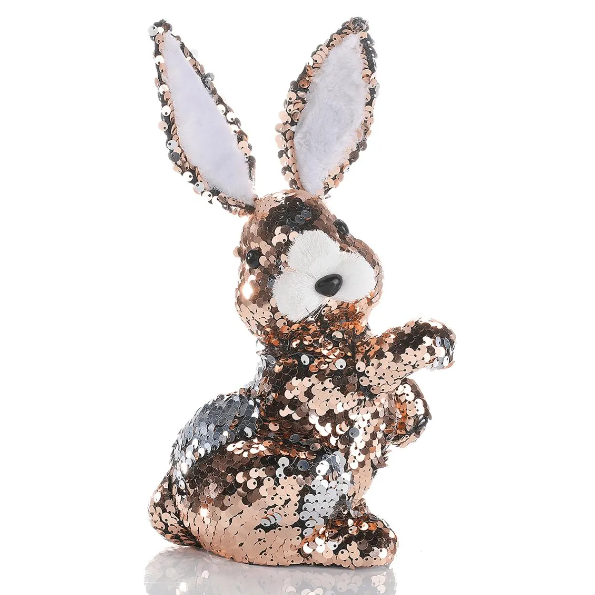 Decoración De Animales|Decoración De Pascua>DecoWoerner Conejo De Pascua Decorativo Con Lentejuelas Reversibles Cobre Y , 21 Cm plata