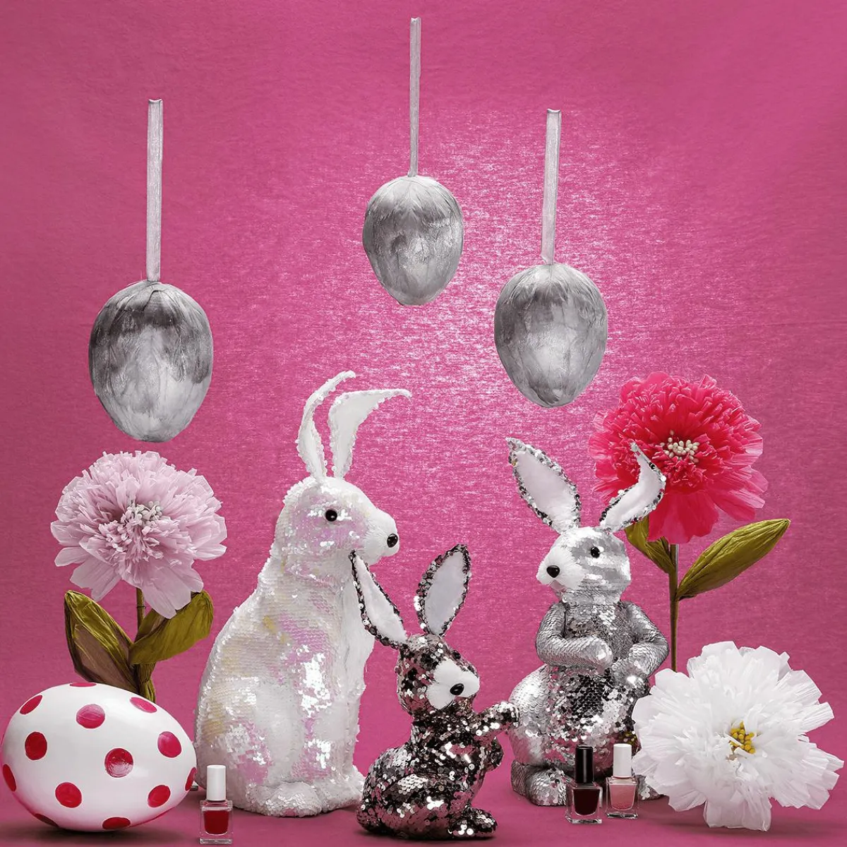 Decoración De Animales|Decoración De Pascua>DecoWoerner Conejo De Pascua Decorativo Con Lentejuelas Reversibles Cobre Y , 21 Cm plata