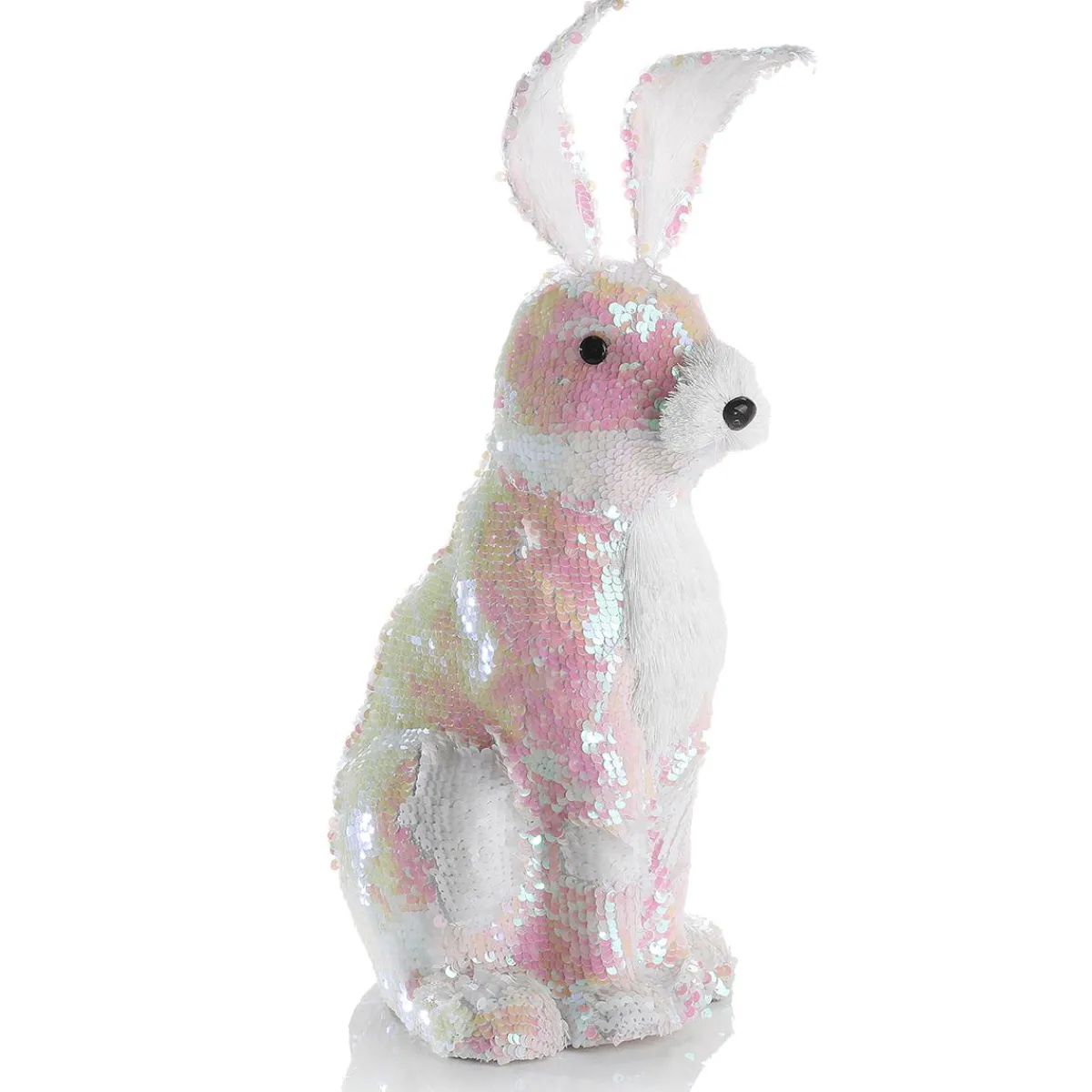Decoración De Animales|Decoración De Pascua>DecoWoerner Conejo De Pascua Decorativo Con Lentejuelas Reversibles Iridiscente 42 Cm blanco
