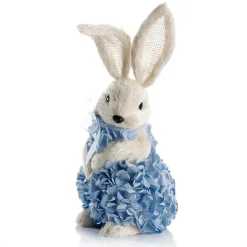 Decoración De Animales|Decoración De Pascua>DecoWoerner Conejo De Pascua Decorativo De Espuma Dura Y Sisal Con Vestido De Hortensias 30 Cm azul