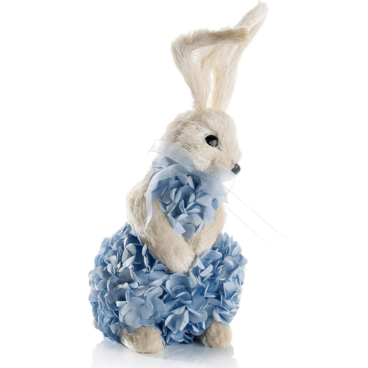 Decoración De Animales|Decoración De Pascua>DecoWoerner Conejo De Pascua Decorativo De Espuma Dura Y Sisal Con Vestido De Hortensias 30 Cm azul