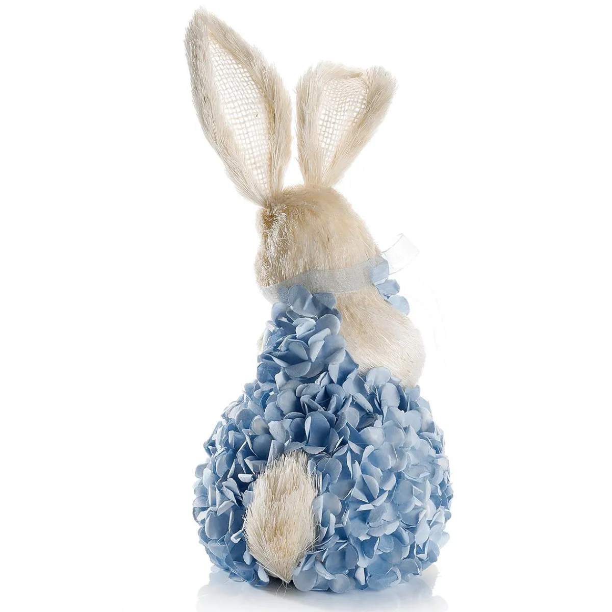 Decoración De Animales|Decoración De Pascua>DecoWoerner Conejo De Pascua Decorativo De Espuma Dura Y Sisal Con Vestido De Hortensias 30 Cm azul