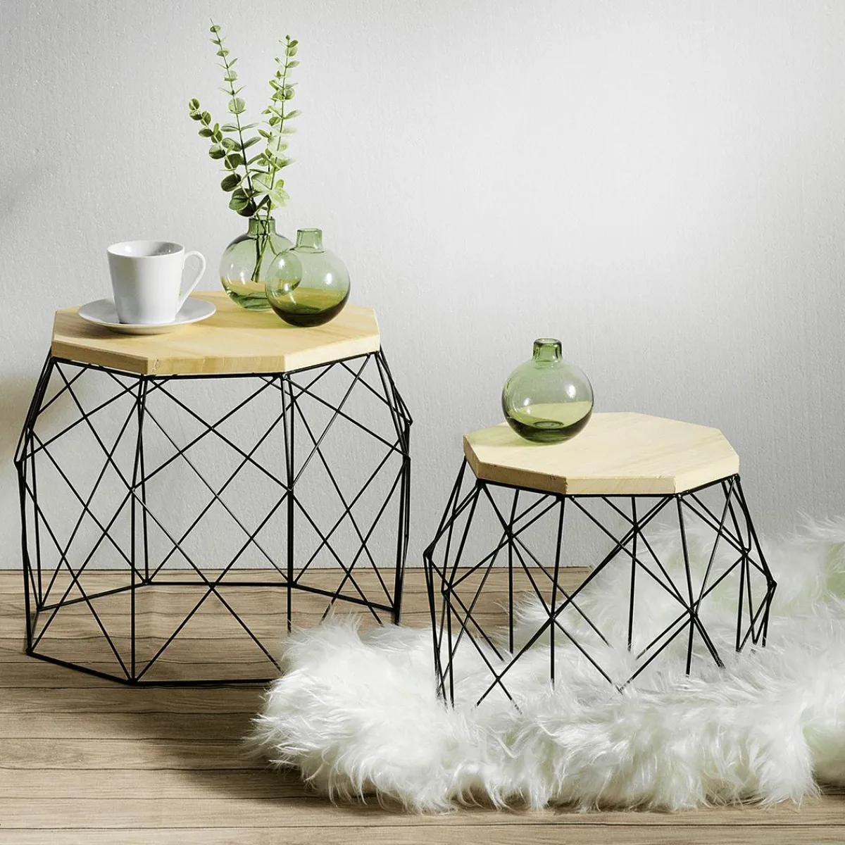 Expositores Para Tiendas|Decoración Natural>DecoWoerner Conjunto De 2 Mesas Auxiliares "Hexágono" negro