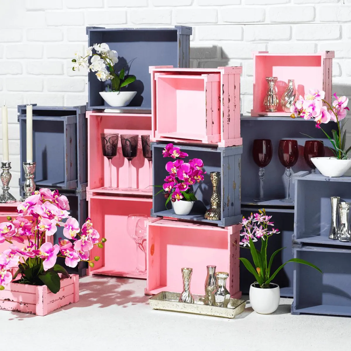 Expositores Para Tiendas|Macetas Y Artículos De Decoración>DecoWoerner Conjunto De Cajas De Madera, Lila violeta