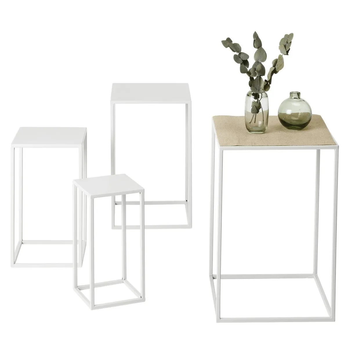 Expositores Para Tiendas>DecoWoerner Conjunto De Mesas De Metal 4 Piezas blanco