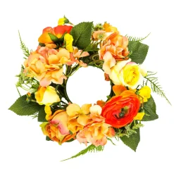 Decoración De Primavera|Ramos Y Coronas De Flores>DecoWoerner Corona De Flores De Hortensia Artificial 30 Cm Ø naranja