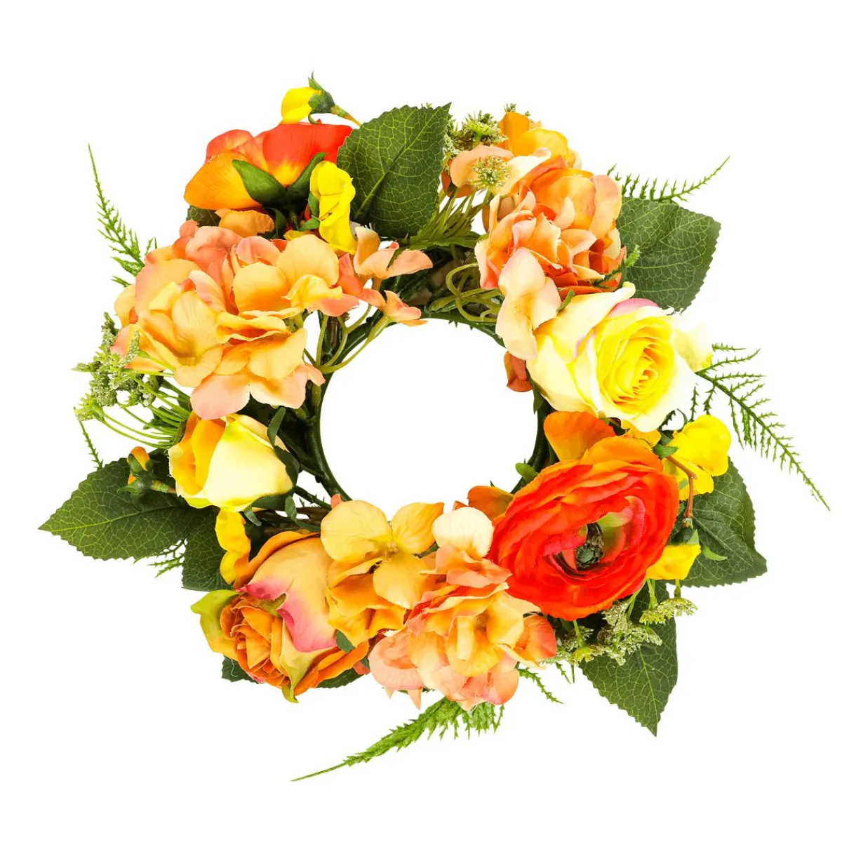 Decoración De Primavera|Ramos Y Coronas De Flores>DecoWoerner Corona De Flores De Hortensia Artificial 30 Cm Ø naranja