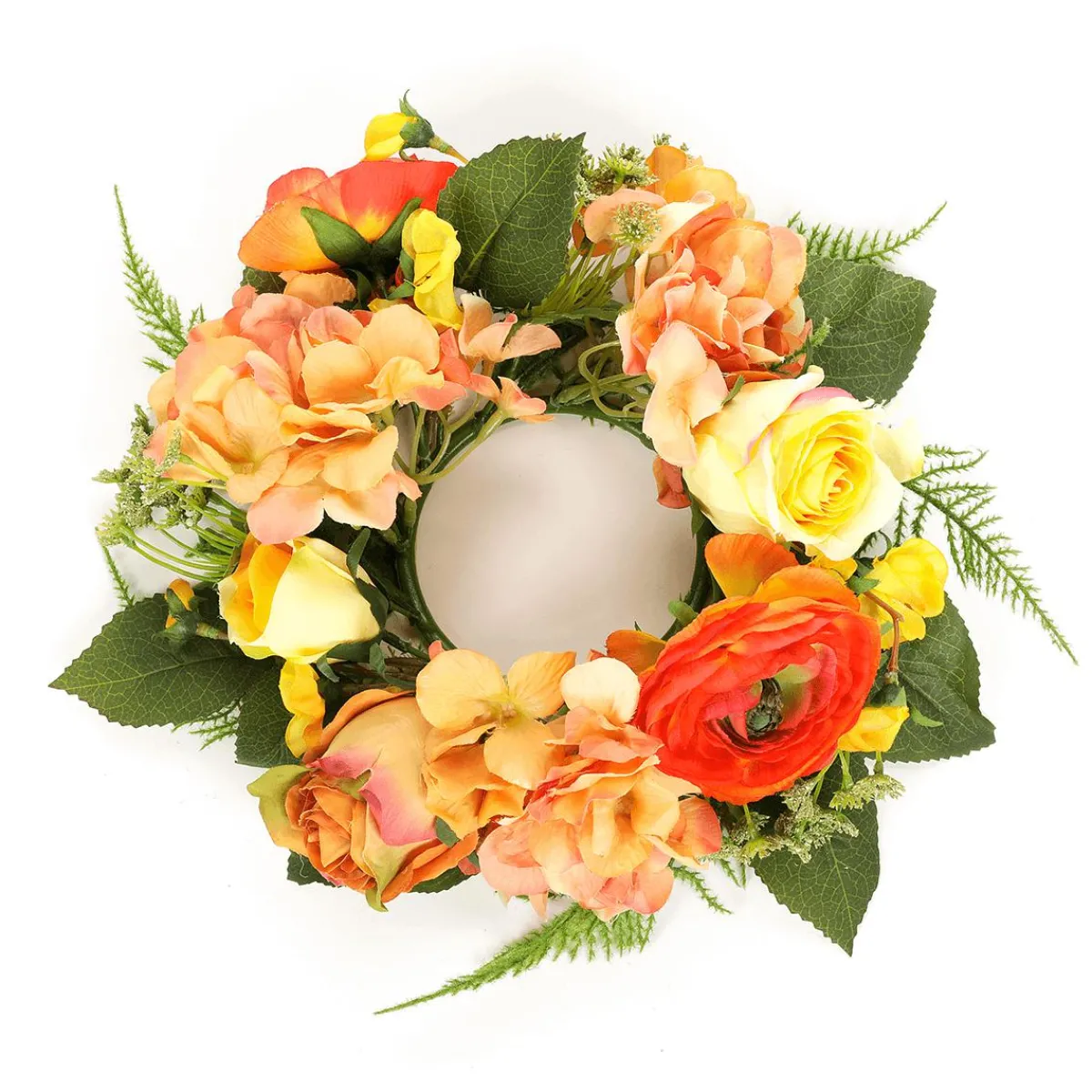 Decoración De Primavera|Ramos Y Coronas De Flores>DecoWoerner Corona De Flores De Hortensia Artificial 30 Cm Ø naranja