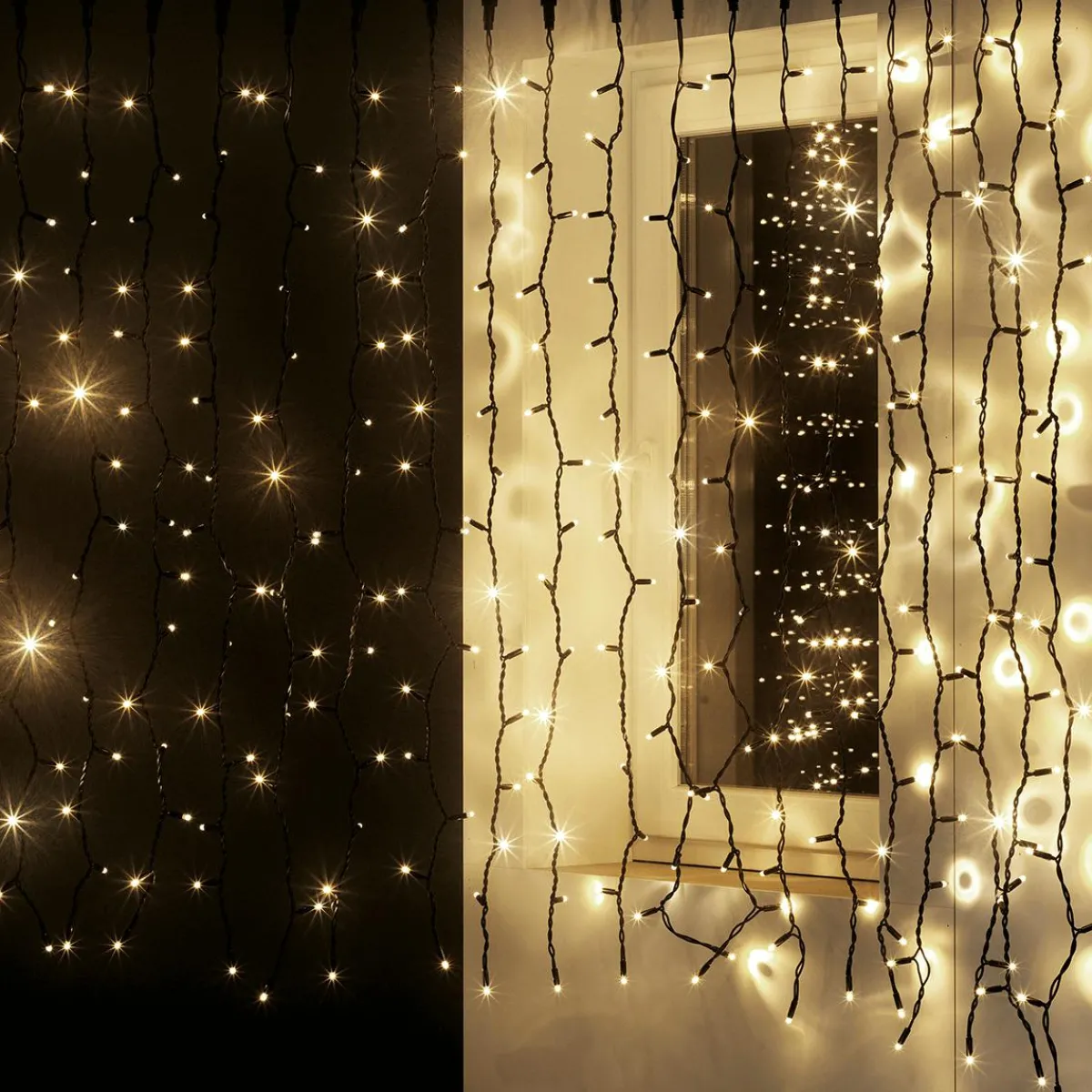 Luces De Navidad>DecoWoerner Cortina De Luz 200 X 80 Cm 160 LED IP44, Negra