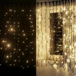 Luces De Navidad>DecoWoerner Cortina De Luz Negra 200 X 150 Cm, 300 LED Blanco Cálido, IP44