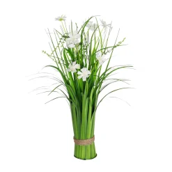 Decoración De Primavera|Hierba Decorativa>DecoWoerner Césped Artificial Con Flores Blancas 48 Cm blanco