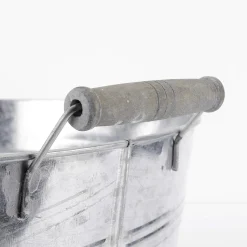 Decoración De Verano|Decoración De Primavera>DecoWoerner Cubeta De Zinc Con Asas De Madera 35 Cm Gris