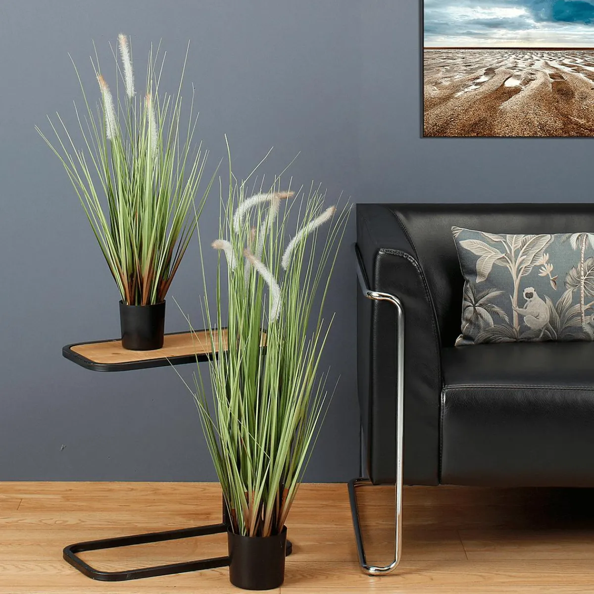 Decoración De Verano|Decoración De Primavera>DecoWoerner Deco Lampbush Grass En Maceta Negra 90 Cm verde