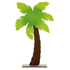 Decoración De Verano>DecoWoerner Decoración Palmera De Fieltro Sobre Base De Madera 53,50 Cm verde