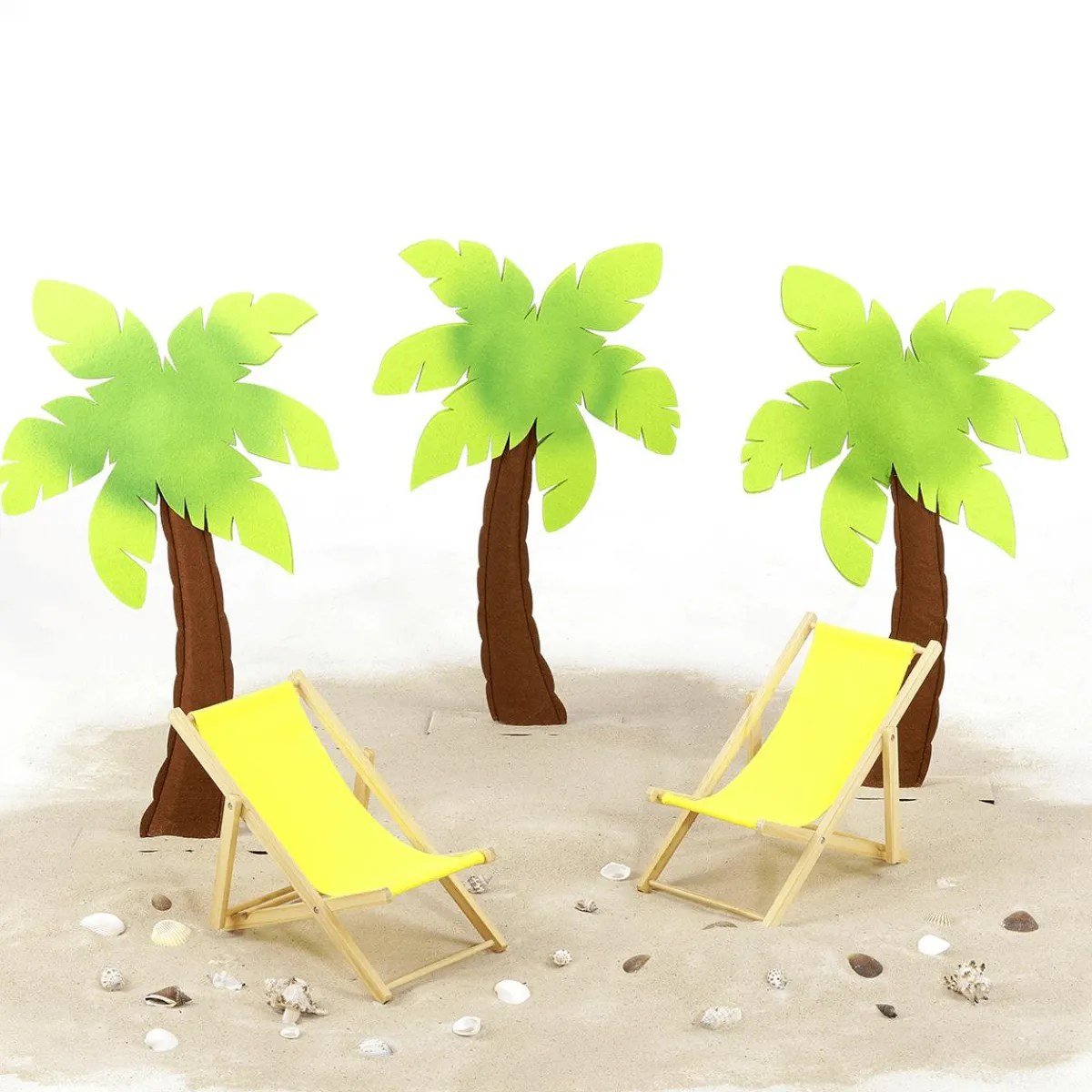 Decoración De Verano>DecoWoerner Decoración Palmera De Fieltro Sobre Base De Madera 53,50 Cm verde