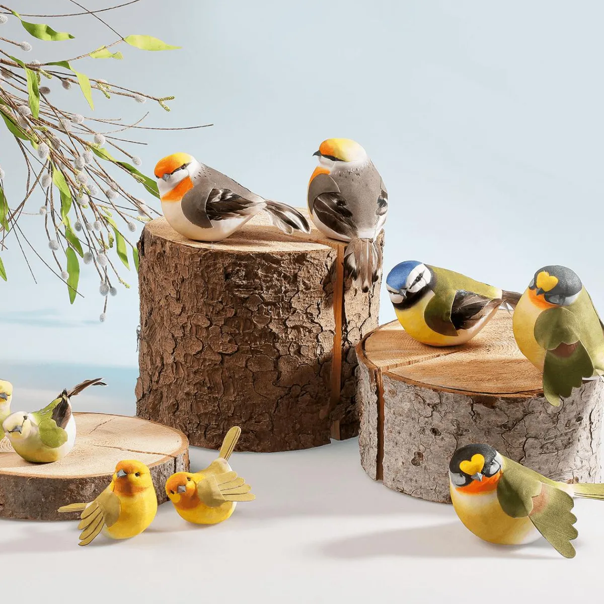 Decoración De Animales|Decoración De Primavera>DecoWoerner Decoración Pájaro Verde Amarillo 19 Cm azul