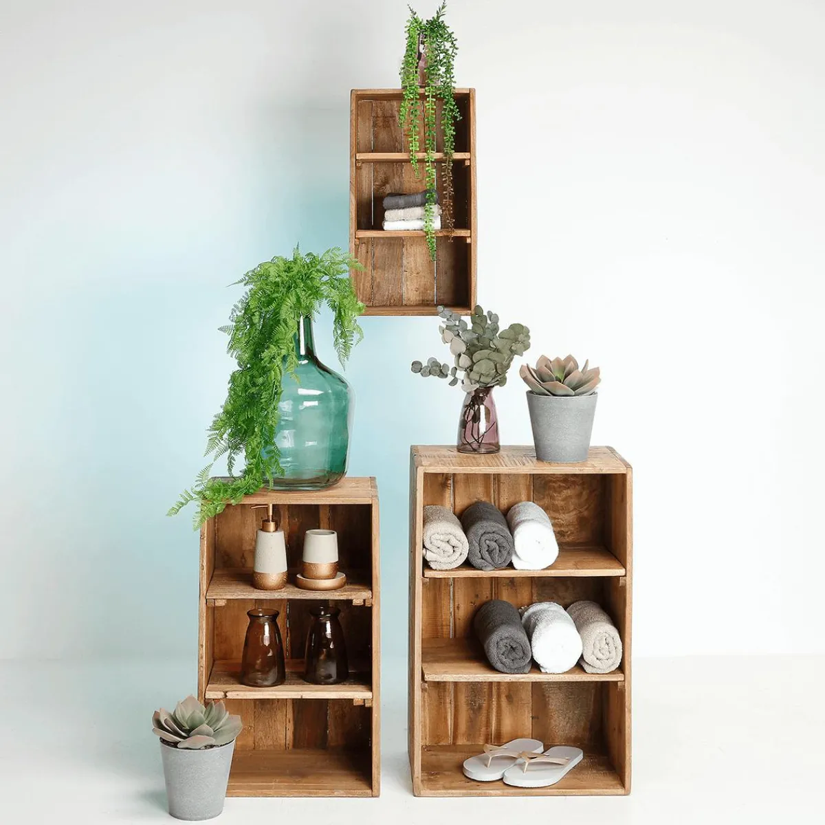Expositores Para Tiendas|Decoración Natural>DecoWoerner Estantes Decorativos De Madera 3 Piezas, 50 Cm, 65 Cm, 70 Cm De Altura Madera natural