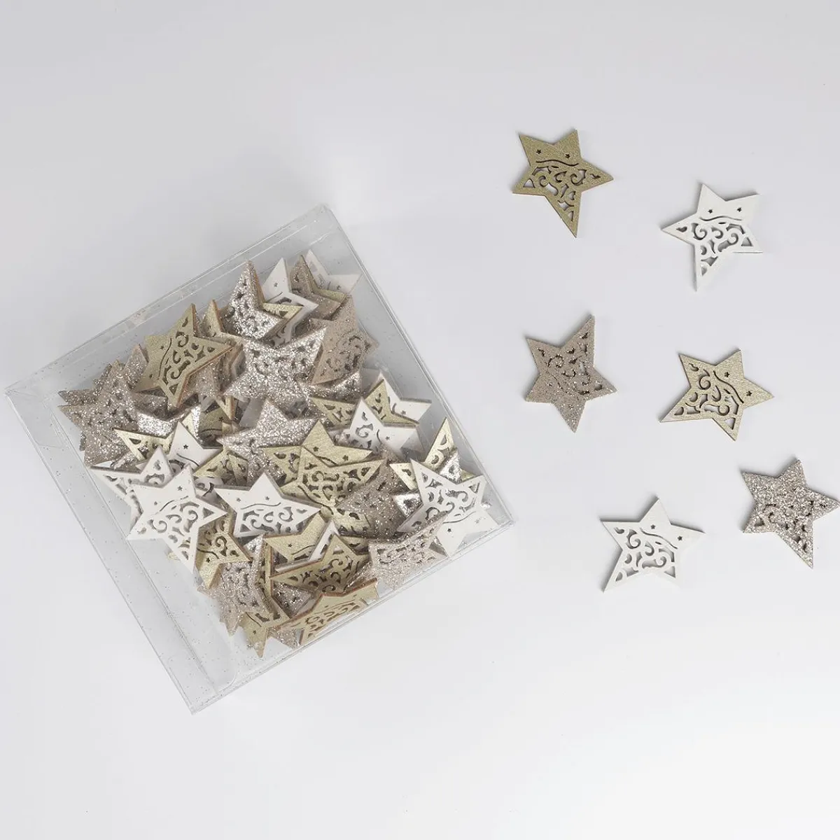 Decoración De Otoño|Decoración Dispersa>DecoWoerner Estrellas De Madera Dispersas 72 Piezas 4 Cm oro