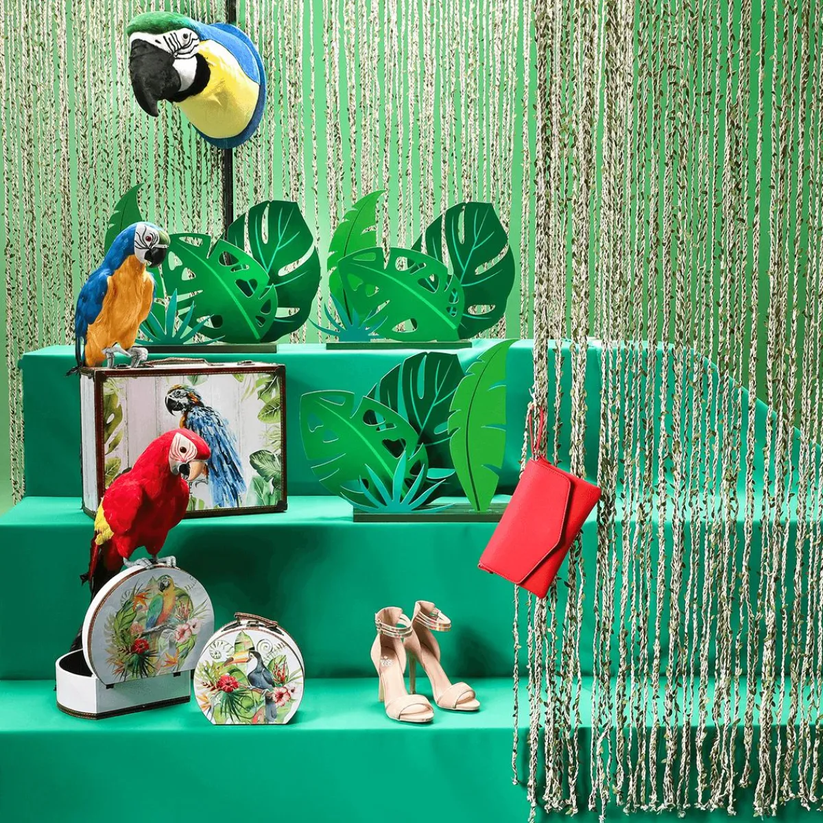 Decoración De Verano>DecoWoerner Expositor De Hoja De La Selva De Madera, 57 Cm verde