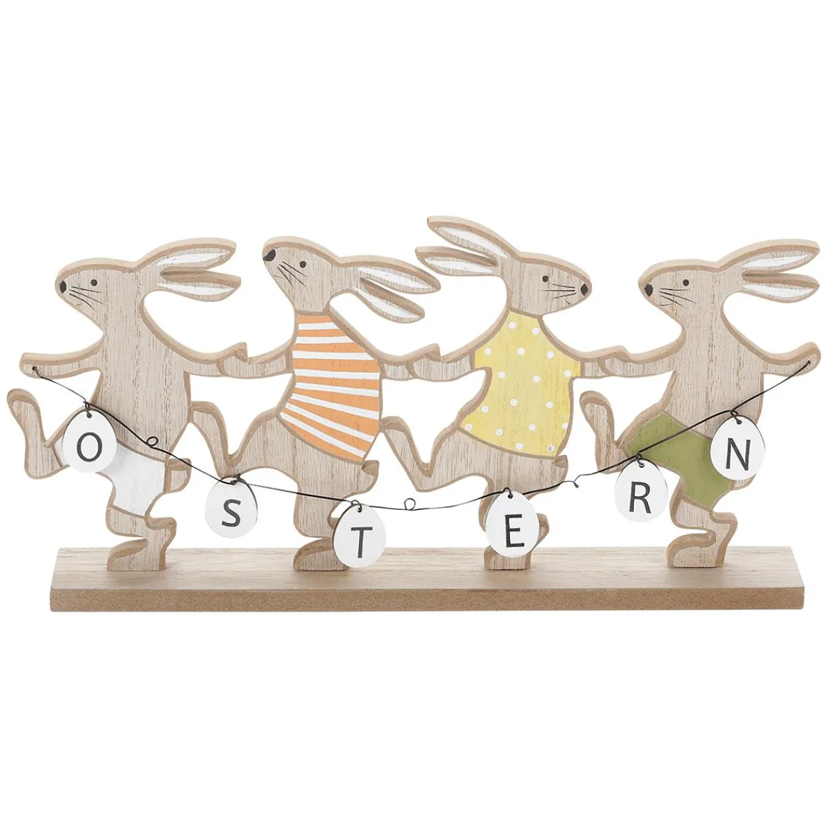Decoración De Pascua>DecoWoerner Expositor De Madera Conejos De Pascua Bailarines Con "Tirón De Pascua" 30 Cm marrón
