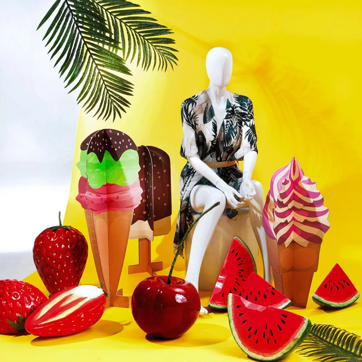 Decoración De Verano>DecoWoerner Expositor Decorativo Helado De Gofre, Altura 90 Cm multicolor