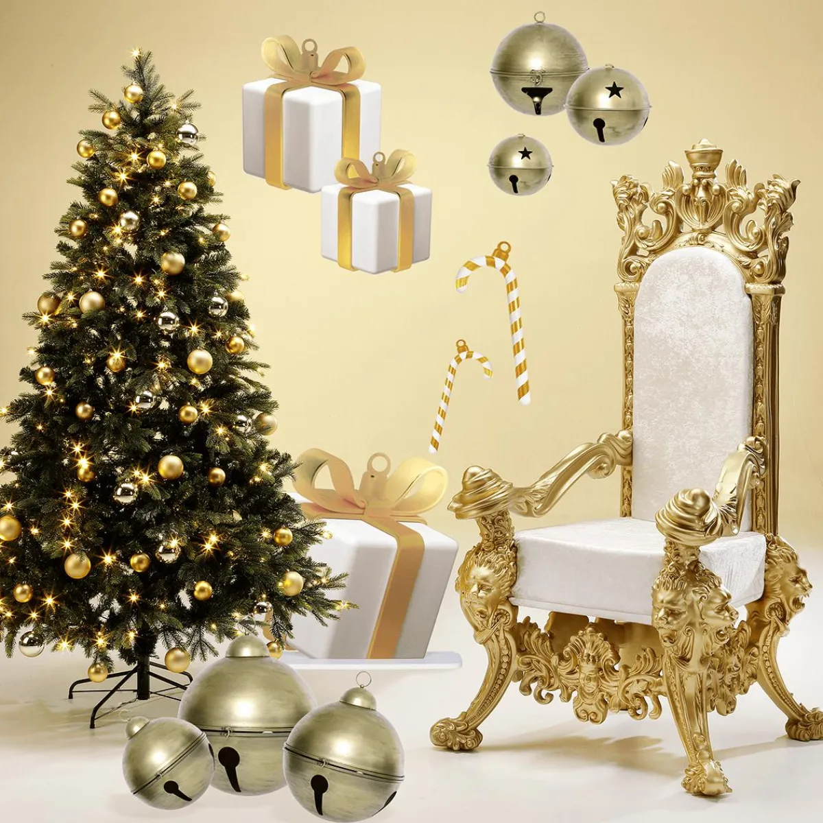 Decoración De Invierno|Figuras De Navidad>DecoWoerner Expositor Regalo Blanco Con Lazo Dorado multicolor