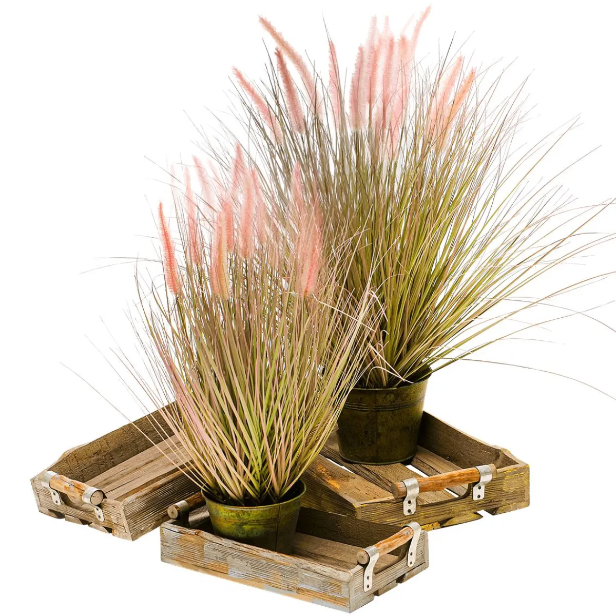 Hierba Decorativa>DecoWoerner Fina Hierba Decorativa De Cerdas De Pluma En Plateado En Una Noble Maceta De Zinc 57 Cm rosa